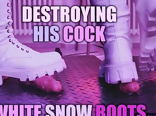 Slave POV of Tamy destroying your cock in white snow boots with an aggressive CBT, bootjob and post orgasm- FH Exclusive