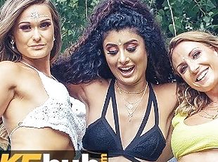 Festival Girls fucked in the campsite Indian British MILF teen threesome