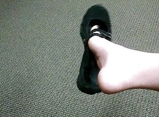 Public Shoe Play at the Doctor's Office in Black Flats Sandals Sexy Feet