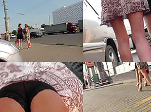 Upskirt footage of a hot chick in classic panties