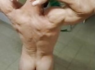 Stud shows off his gains in the gym while showing off his hard cock