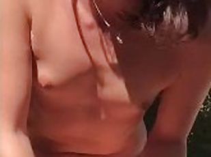 Outdoor Fall-time Striptease With Plug