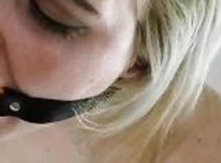 Ring gag and being face fucked