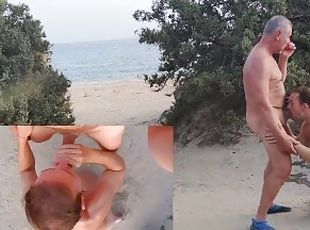 Old manSuck Fun and Cum on Public Beach - Amateur Older Younger