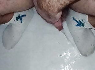 My uncut soft cock piss on my whit socked feet