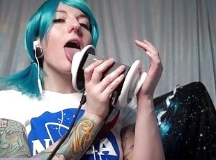 SFW ASMR - Trippy Ear Licking - Non-Nude Earth Chan Cosplay - Binaural Layered NO TALKING Ear Eating