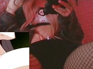Innocent teen girl amateur masturbs her pussy watching lesbian hentai strapon Yuri uncensored 18