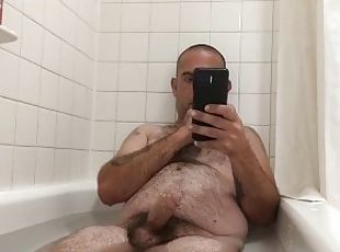 CAUGHT ON CAMERA! Jerking off to Pornhub in my hotel room bathtub!