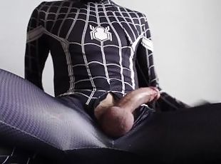 Webcam boy jerks off in Spiderman costume