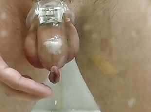 Lateron&#039;s pissing through his chastity cage