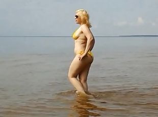 Rit, Zunaj, Javno, Amaterski, Odrasle, Milf, Plaža, Noge, Blond, Bikini