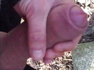 Uncut thick cock cumshot with just slightly pulling back and forth foreskin outside