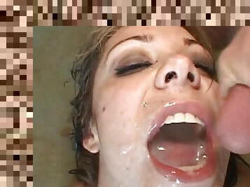 Mom is getting cum on her innocent face
