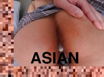 asiatisk, doggy-style, student, anal, creampie, sprut, söt, filipinsk, oskuld