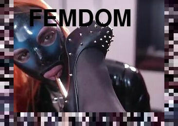 bdsm, pés, beijando, fetiche, latex, cara-em-aperto, domínio, domínio-feminino, campainha, pernas