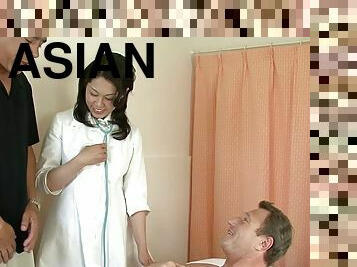 Inviting asian nurse fucks french patient and his friend