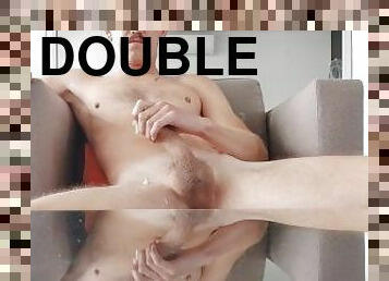 Double big cock mirror wank