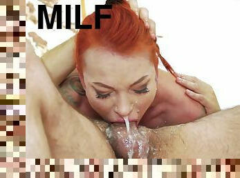 blowjob, cumshot, milf, deepthroat, rødhåret, oral, brutal, tattoo, misbrukt