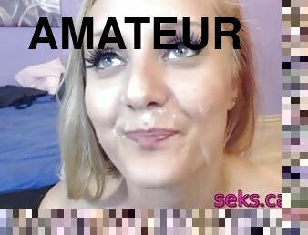 amatör, cumshot, hardcore, par, ansiktssprut, blond, webbkamera