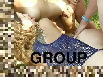 alt, im-freien, partei, öffentliche, swingers, junge, schwer, deutsch, gangbang, creampie