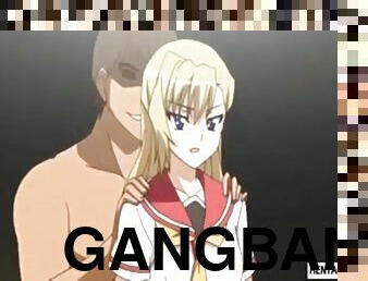 Blonde girl getting gangbanged