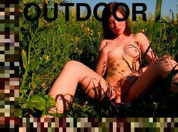 Young babe masturbating in outdoor