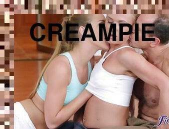 George Uhl and Yoga Girls Creampie Threesome Sex