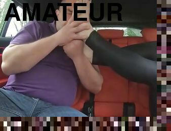 Footjob - Footjob in the car with Birkenstocks