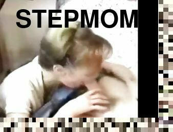 Gorgeous stepmom giving blowjob to her son