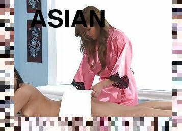 Asian lesbian massage with couple of sexy teens