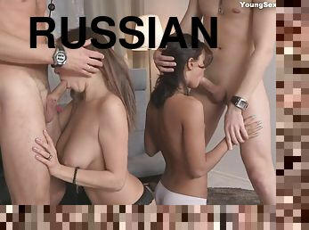 Hot Russian chicks try hardcore swinger sex