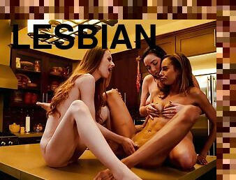 orgie, lesbienne, pornstar, trio, cuisine