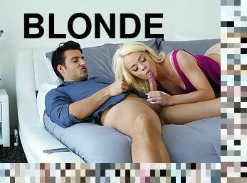 babe, blondine, schön, oral, kuh-mädchen