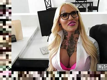 Busty tattooed ts nadia love anal banged on office desk