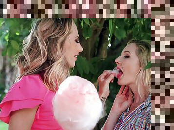 Carter Cruise and Madison Mia licking passionately outdoors