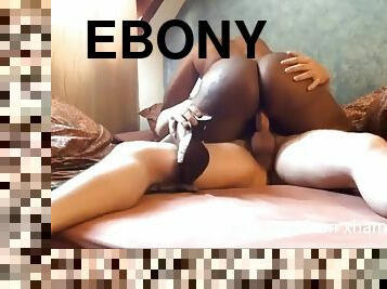 Ebony wife riding white cock in heels