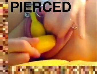 Hard core triple banana fucling pierced pussy