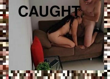 Unfaithful caught on camera fucking with her neighbor