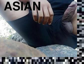 asia, ayah, mastubasi, cumshot-keluarnya-sperma, penis-besar, handjob-seks-dengan-tangan-wanita-pada-penis-laki-laki, pantai, seorang-diri, ayah-daddy, penis