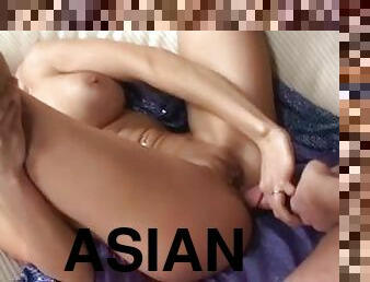 Manly dude gets to fuck a saucy Asian babe in the living room