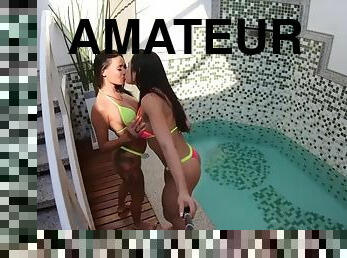 amatööri, lesbo-lesbian, latino, brasilia, perä-butt, bikini