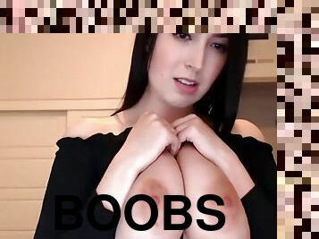 Huge boobs massaging on webcam