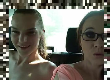 Wendy and nana like to lick each other's wet cunts in the car