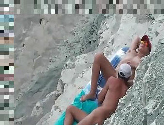 muca, žena, camera, plaža, potovanje, fingering, mož