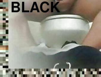 Big Black Cock Sneaks A Nut in Public Bathroom