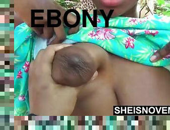 I begged a stranger to suckle my ebony teen nipples outdoors