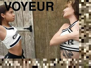 lesbienne, cam, espion, voyeur, pom-pom-girl, petite, fétiche, petits-seins