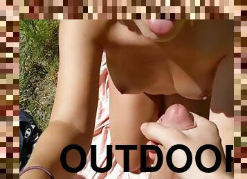 Cute Teen Rides Dick And Takes Huge Load Outdoors