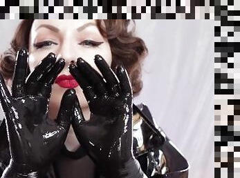 hot pin up brunette MILF fetish model and shiny gloves ASMR (Arya Grander)