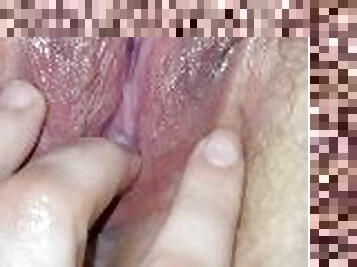 Hairy BBW gets fingered by trans bf while using the rose